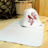 Подарочный набор для бани из войлока Зима. 2 предмета - шапка, коврик в Новосибирске