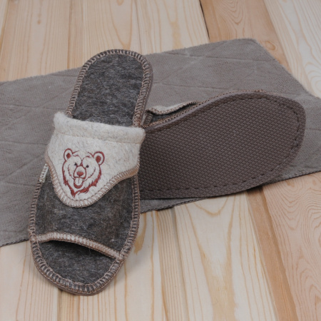Тапочки войлочные мужские БУРУНДУК открытые Медведь в 
